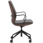 contemporary office chair with black Pu upholstery and walnut shell