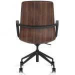 contemporary office chair with walnut back. Back view