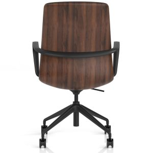 contemporary office chair with walnut back. Back view
