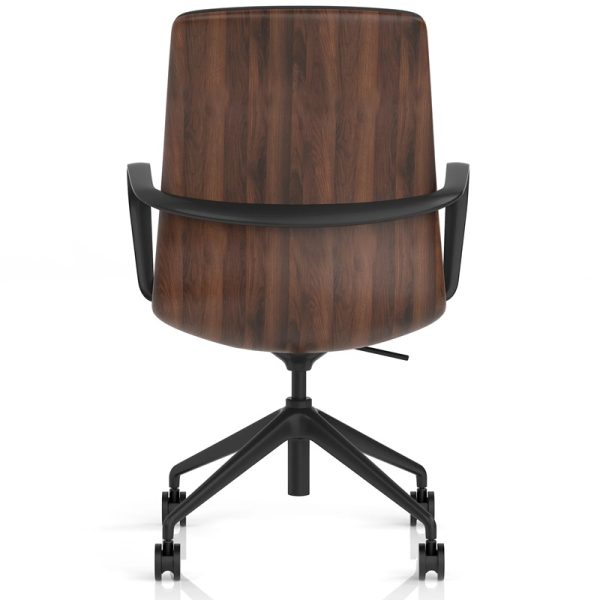 contemporary office chair with walnut back. Back view