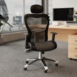 executive mesh office chair in office with city view