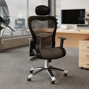 executive mesh office chair in office with city view