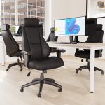 executive office chair black faux leather with headrest in office
