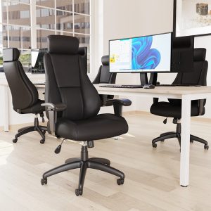 executive office chair black faux leather with headrest in office