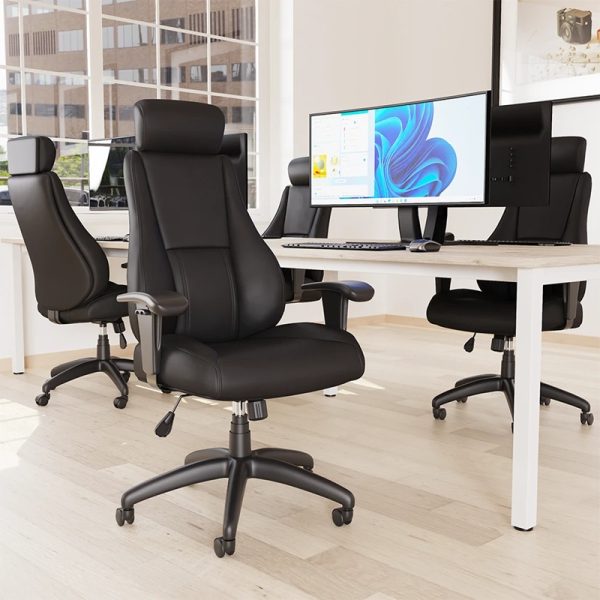 executive office chair black faux leather with headrest in office