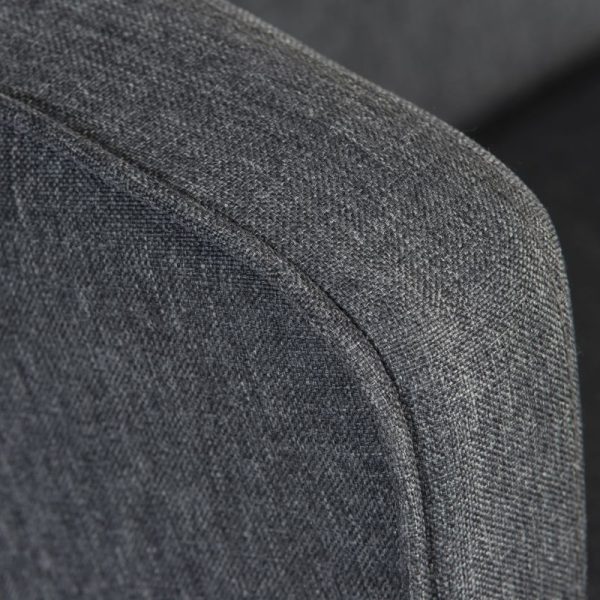 grey fabric accent chair close up