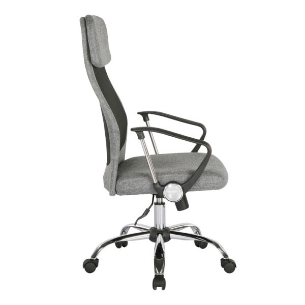 grey mesh back office chair side view