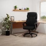 leather executive chair in home office infront of office desk