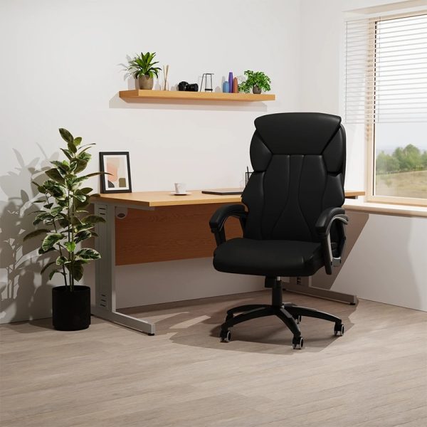 leather executive chair in home office infront of office desk
