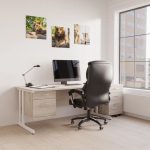 leather executive chair in home office inf front of office desk