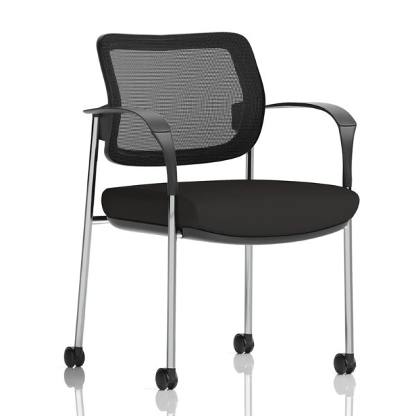 visitor chair on castors chrome frame and mesh back