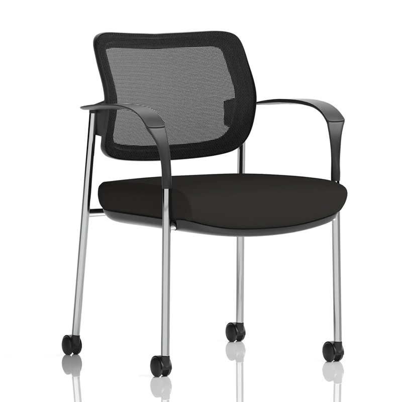 visitor chair on castors chrome frame and mesh back