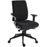 24 hour operator chair in black fabric with arms and black pyramid base