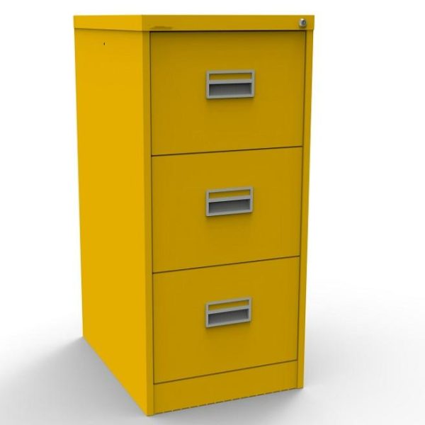 yellow filing cabinet with 3 drawers