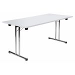 folding meeting table with white table top and chrome leg frame