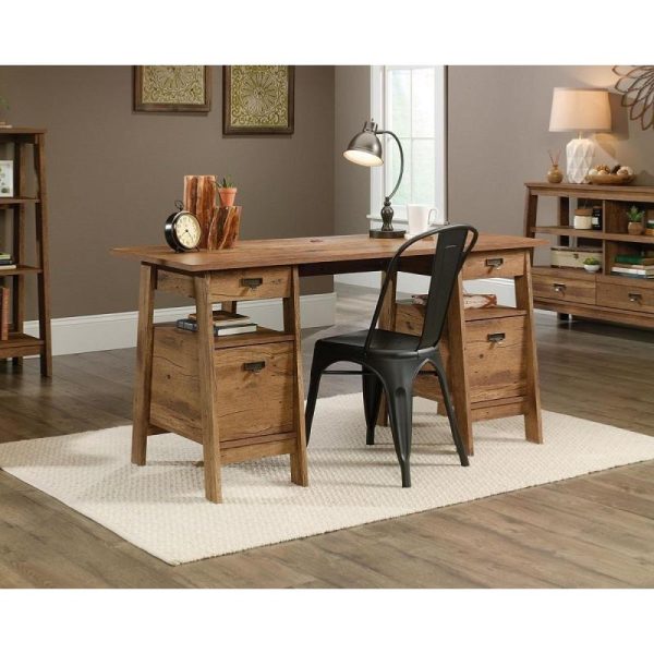 Home Office Executive Trestle Style Desk Oak - Image 2