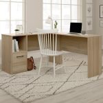 L shaped office desk in oak finish