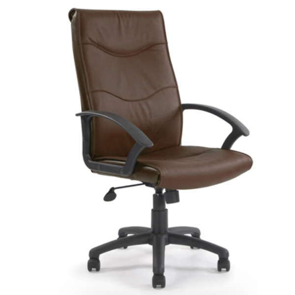 high back leather faced executive office chair brown