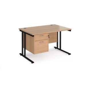 desks with filing pedestal in beech finish and black cantilever frame