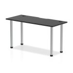 office desk with black desk top and chrome legs