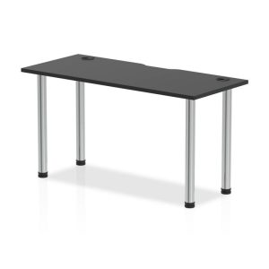office desk with black desk top and chrome legs