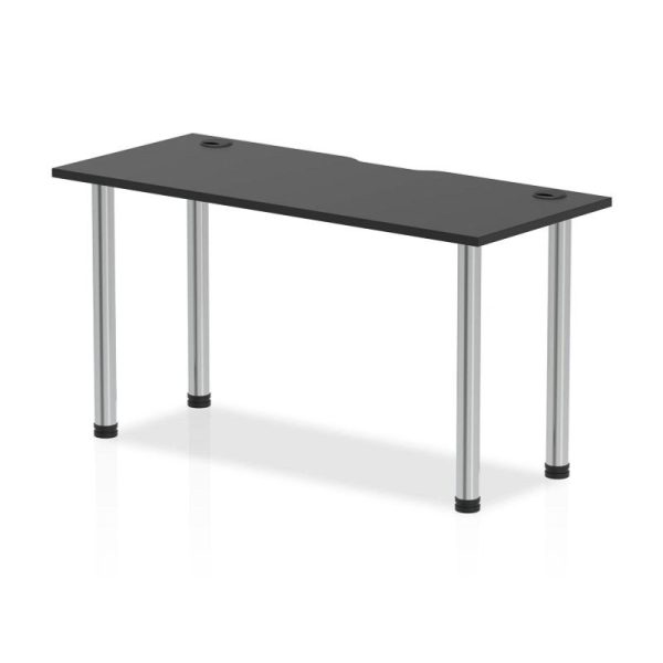 office desk with black desk top and chrome legs