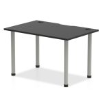 office desk with black desk top and silver legs