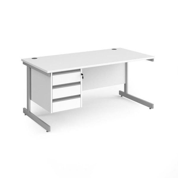 office desks with pedestal. White desk top and pedestal with silver leg frame