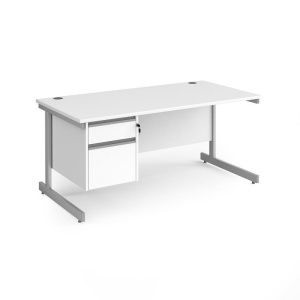 2 drawer pedestal desk in white finish with silver leg frame