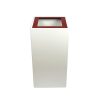 white office recycling bin with red top