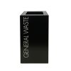 black office recycling bin with General Waste white lettering