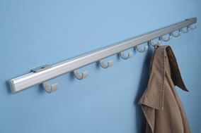 Aluminium coat hooks. Rial with 10 coat hooks in attractive aluminium finish