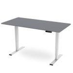 height adjustable desk grey desk top and white leg frame