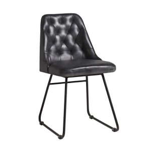 Side chair in black leather vintage style