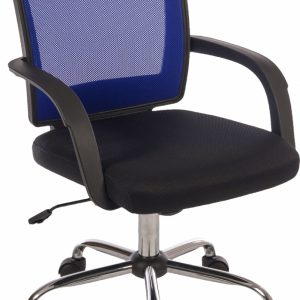 stylish mesh back chair with blue mesh back and black fabric seat