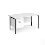 office desk white with 2 drawer pedestal and black H leg frame