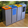 silver office recycling bins with coloured tops