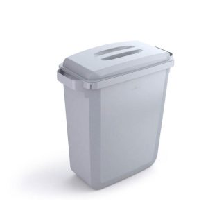 grey office recycling bin with grey lid