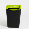 black office recycling bin with lime green top with Organics lettering and pictogram
