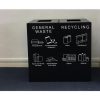 black office recycling bins with pictogram labels showing waste streams