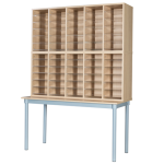 mail sorter and table 60 space pigeon hole unit in oak finish on post room table