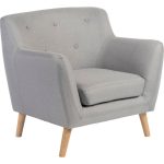 grey fabric reception chair in skandi style with wooden legs