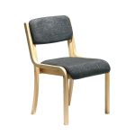 wooden conference chair with grey fabric upholstery