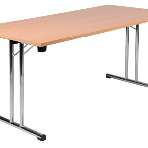 folding meeting table with beech table top and chrome leg frame