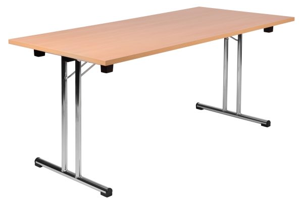 folding meeting table with beech table top and chrome leg frame