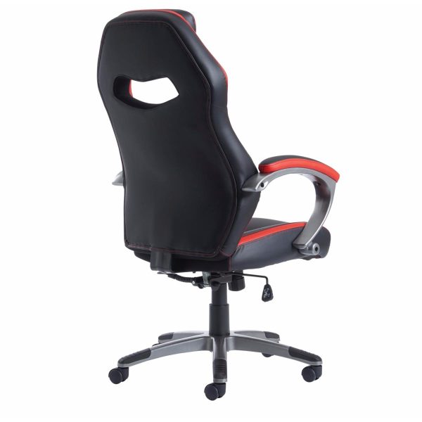 High Back Executive Office Chair Power Black And Red Faux Leather - Image 3