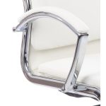 office chair medium back in white leather and chrome frame close up view