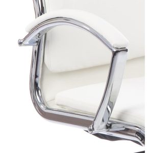 office chair medium back in white leather and chrome frame close up view