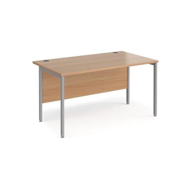 office desk with beech desk top and silver H frame leg