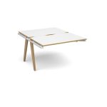 back to back desk add on unit with white desk top and oak edge detail
